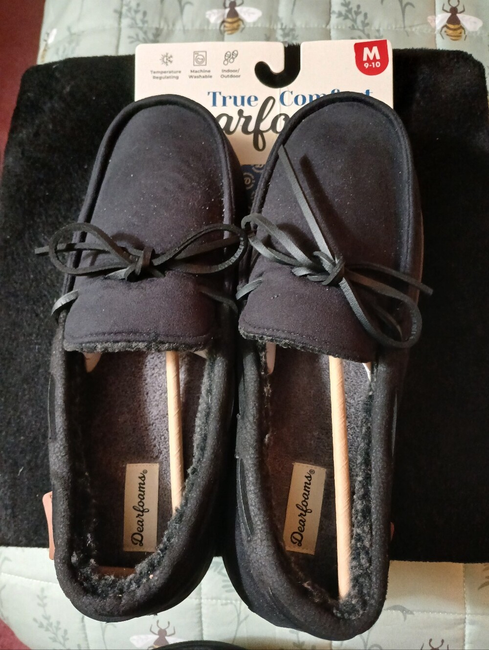 Men's True Comfort Dearfoams Memory Foam Black Slippers Size M 9-10 NWT